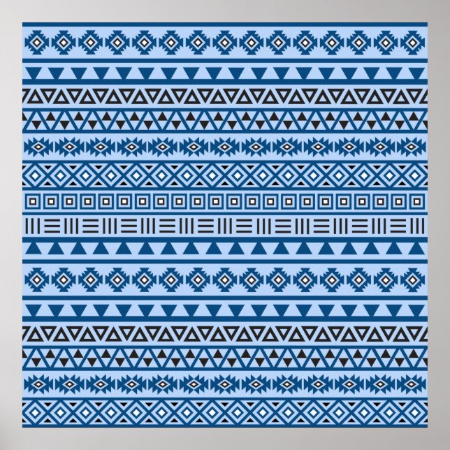 Aztec Style Pattern Blues Black & White Poster (Vorne)