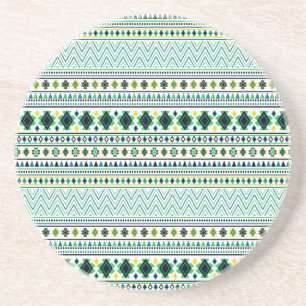 Aztec Style Tribal Muster White Blue Green Sandstein Untersetzer