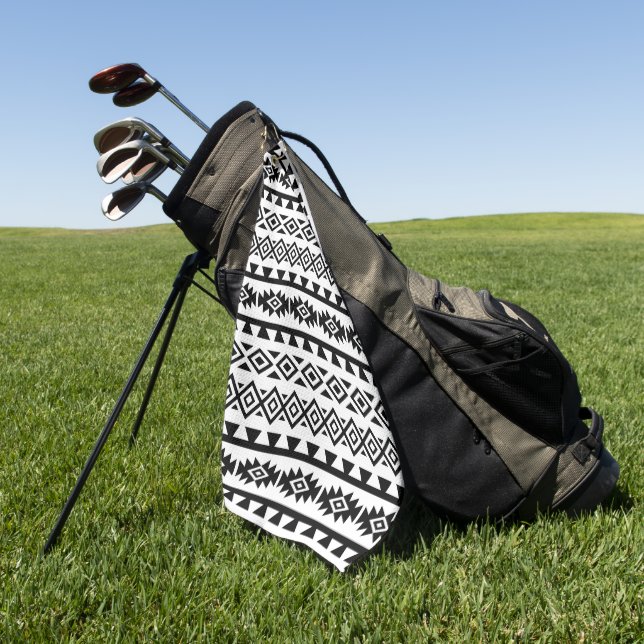 Aztec stylisierte Big Pattern II Schwarz auf Weiß Golfhandtuch (Gras)