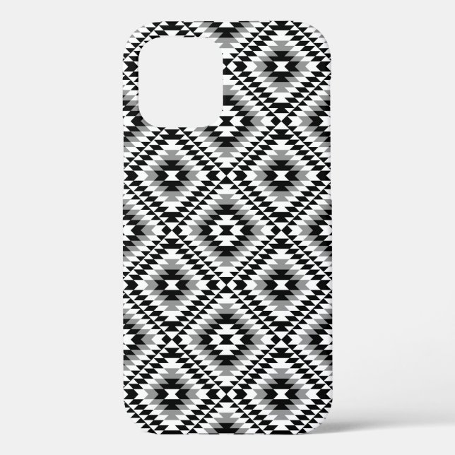 Aztec Stylized BW+Gray Symbol Pattern Case-Mate iPhone Hülle (Rückseite)