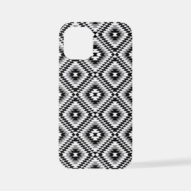 Aztec Stylized BW+Gray Symbol Pattern iPhone Hülle (Rückseite)