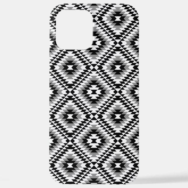 Aztec Stylized BW+Gray Symbol Pattern iPhone Hülle (Rückseite)