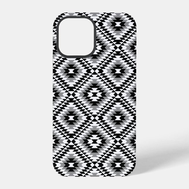 Aztec Stylized BW+Gray Symbol Pattern iPhone Hülle (Rückseite)