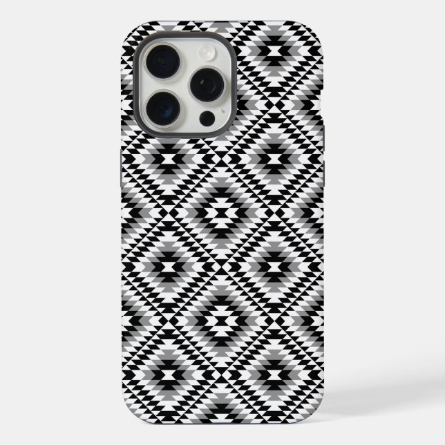 Aztec Stylized BW+Gray Symbol Pattern iPhone Hülle (Rückseite)