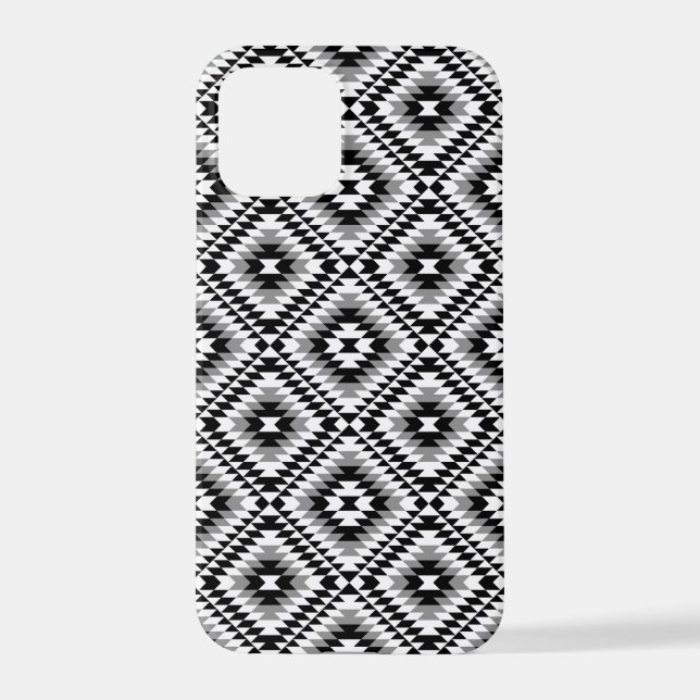 Aztec Stylized BW+Gray Symbol Pattern iPhone Hülle (Rückseite)