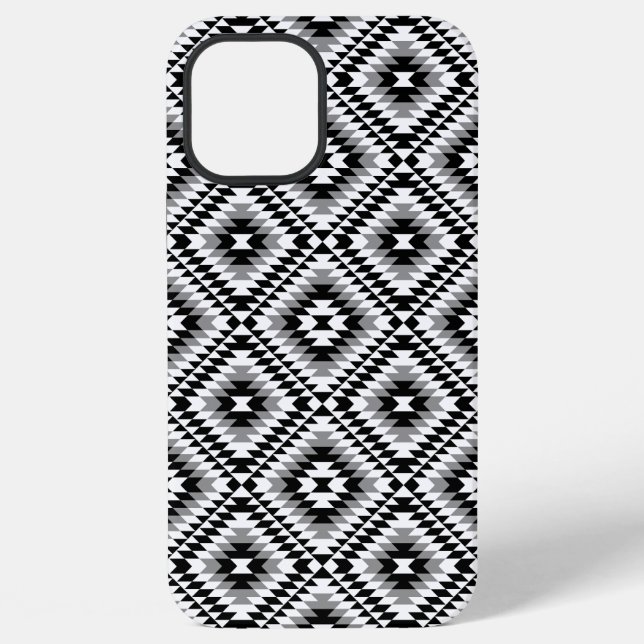 Aztec Stylized BW+Gray Symbol Pattern iPhone Hülle (Rückseite)