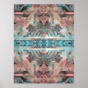 Aztec Südwestpastellfarben rosa und blau Poster