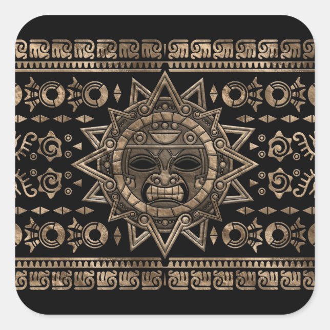 Aztec Sun God Gold und Black Quadratischer Aufkleber (Vorderseite)