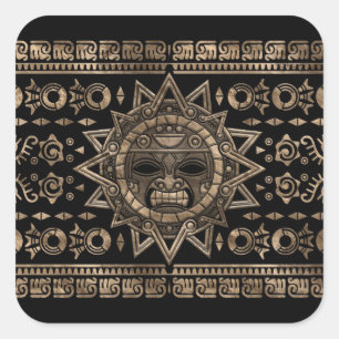 Aztec Sun God Gold und Black Quadratischer Aufkleber