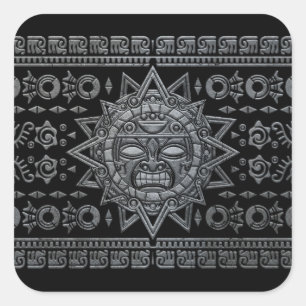 Aztec Sun God - Stone on Black Quadratischer Aufkleber