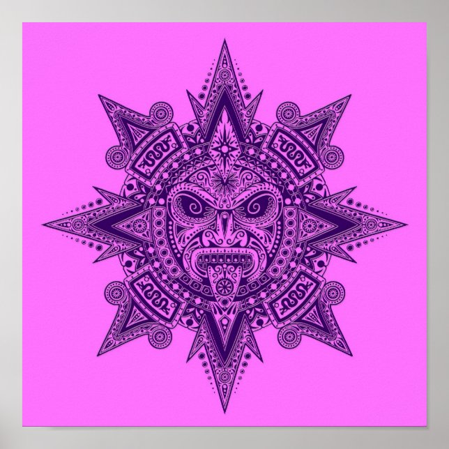 Aztec Sun Mask Lila und rosa Poster (Vorne)