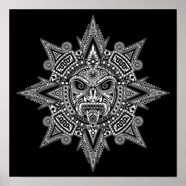 Aztec Sun Mask White auf schwarz Poster (Vorne)