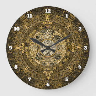 AZTEC SUN STONE CALENDAR GOLD SYMBOL GROßE WANDUHR