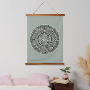 Aztec Sun Stone Maya Kalender 1 Wandteppich Mit Holzrahmen