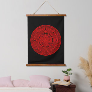 Aztec Sun Stone Maya Kalender 2 Wandteppich Mit Holzrahmen
