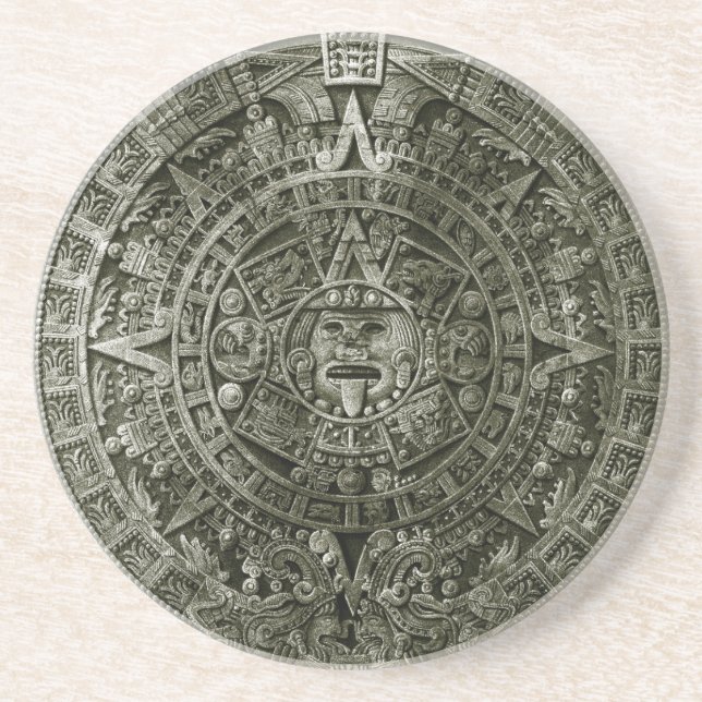Aztec Sun Stone Zodiac Kalender Getränkeuntersetzer (Vorne)