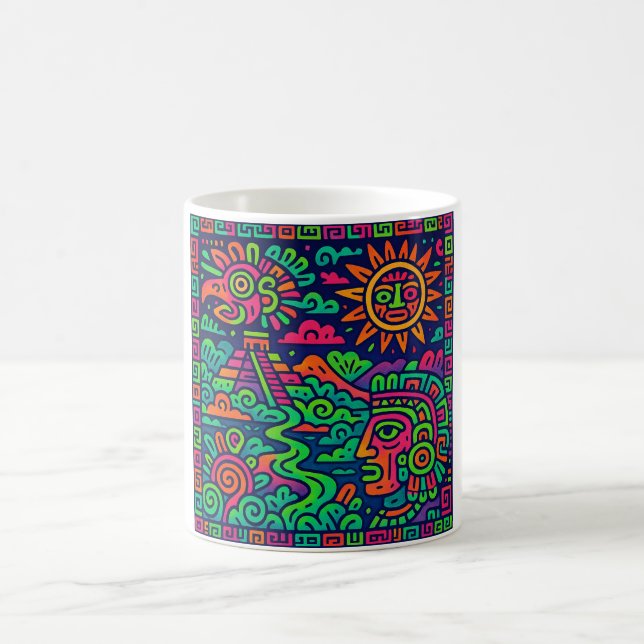 Aztec Sunrise - Neon Mayan Tasse (Mittel)