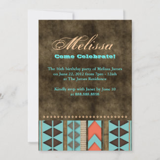 Aztec Sweet 16 Einladung Blaubraunes Cooles Muster