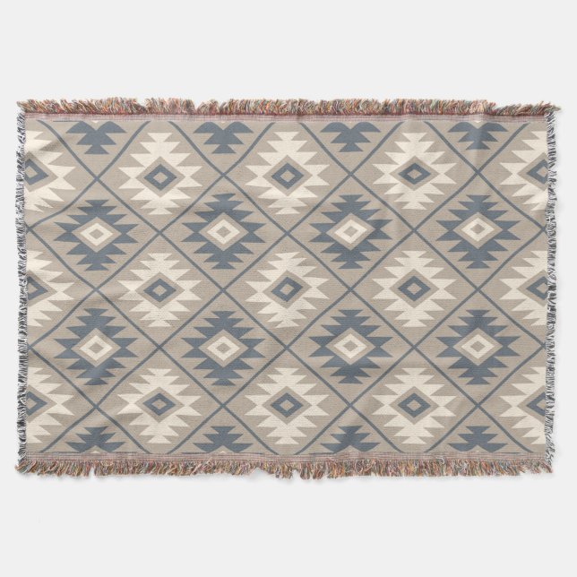 Aztec Symbol Stilisierte Muster Blaue Creme Sand Decke (Vorderseite)