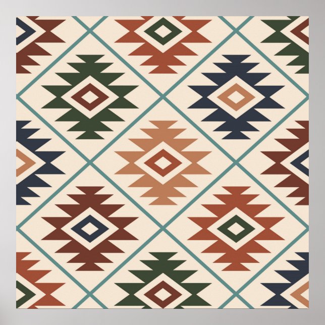 Aztec Symbol Stylisiert Big Pattern Color Mix Poster (Vorne)
