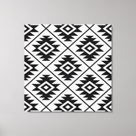Aztec Symbol Stylisiert Big Ptn Black auf Weiß Leinwanddruck