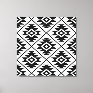 Aztec Symbol Stylisiert Big Ptn Black auf Weiß Leinwanddruck