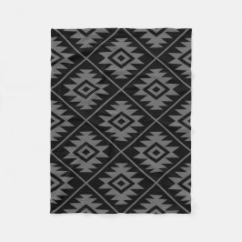 Aztec Symbol Stylisiert Big Ptn Gray auf schwarz Fleecedecke