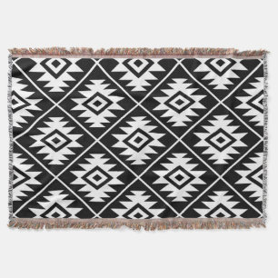 Aztec Symbol Stylisiert Big Ptn White auf schwarz Decke