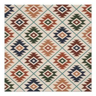 Aztec Symbol Stylisierte Muster Farbe Mix Poster