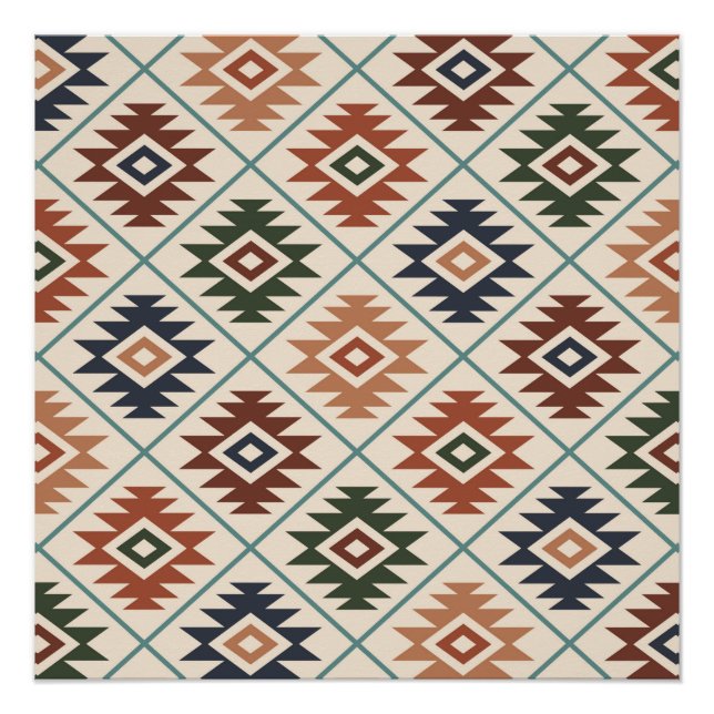 Aztec Symbol Stylisierte Muster Farbe Mix Poster (Vorderseite)