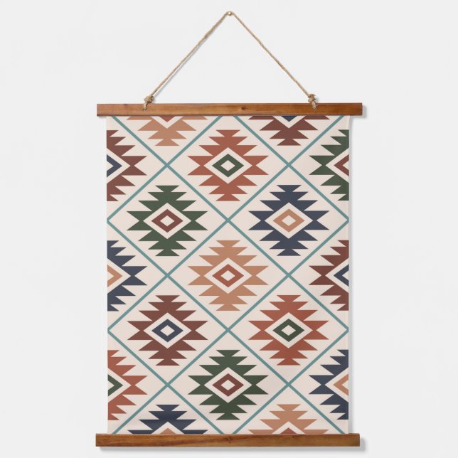 Aztec Symbol Stylisierte Muster Farbe Mix Wandteppich Mit Holzrahmen (Vorderseite)