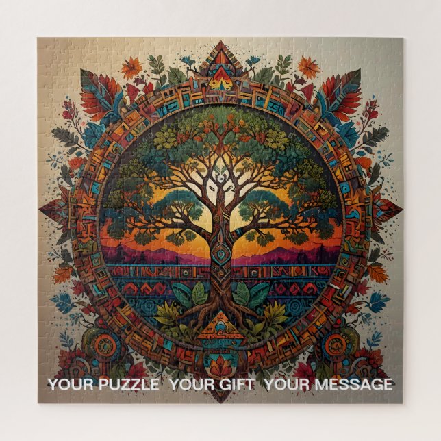 Aztec Tree of Life Abstrakt Medium Mix Puzzle (Vertikal)