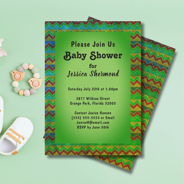 Aztec Tribal Abstrakt Baby Dusche Zickzack grün Einladung (Aztec Tribal Abstract Baby Shower Chevron Green Invitation)