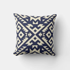 Aztec Tribal Design Throw Kissen in Beige & Blau
