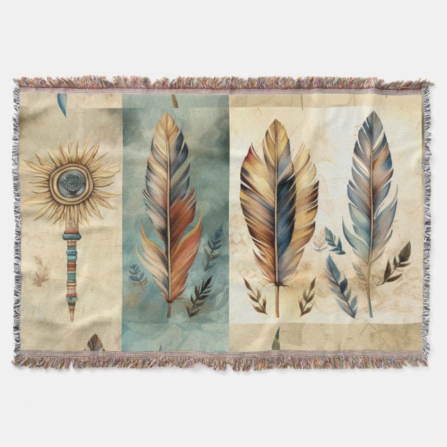 Aztec Tribal Feathers Medicinal Stick Decke (Vorderseite)