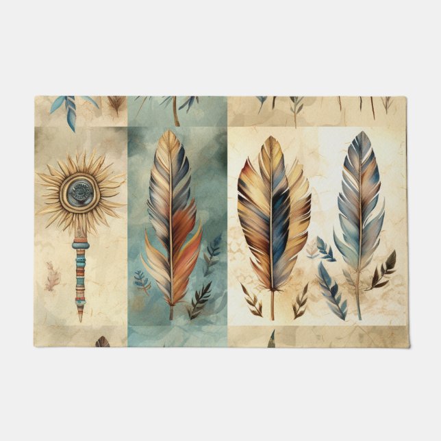 Aztec Tribal Feathers Medicinal Stick Fußmatte (Vorderseite)