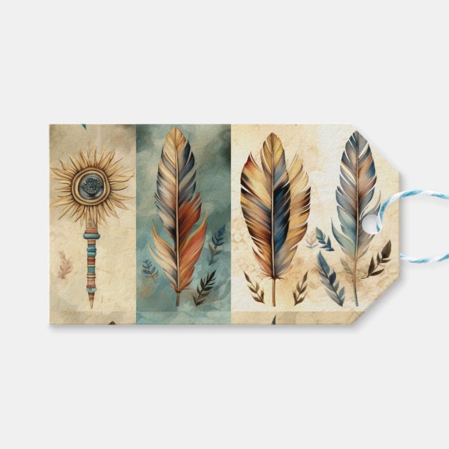 Aztec Tribal Feathers Medicinal Stick Geschenkanhänger (Vorderseite (Horizontal))