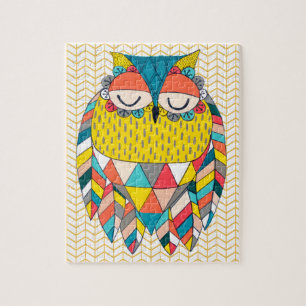 Aztec Tribal Modern Owl Chevron Art Puzzle
