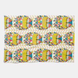 Aztec Tribal Modern Owl Illustration Geschirrtuch