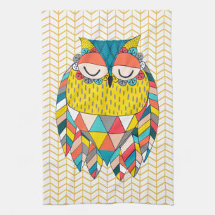 Aztec Tribal Modern Owl Illustration Küchentuch