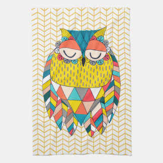 Aztec Tribal Modern Owl Illustration Küchentuch