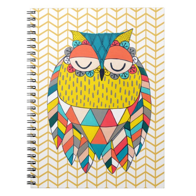Aztec Tribal Modern Owl Illustration Notebook Notizblock (Vorderseite)