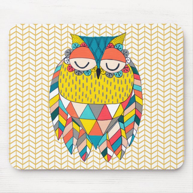Aztec Tribal Modern Owl Zickzack Mousepad (Vorne)