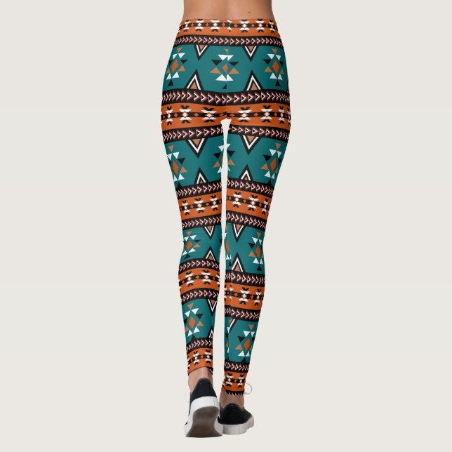 Aztec Tribal Muster Blau Leggings (Rückseite)