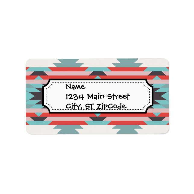 Aztec Tribal Muster Indianerblau Adressaufkleber (Vorne)