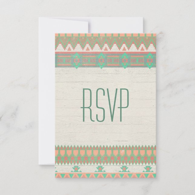 Aztec Tribal Native Pastel Peach/Aqua RSVP Karte (Vorderseite)