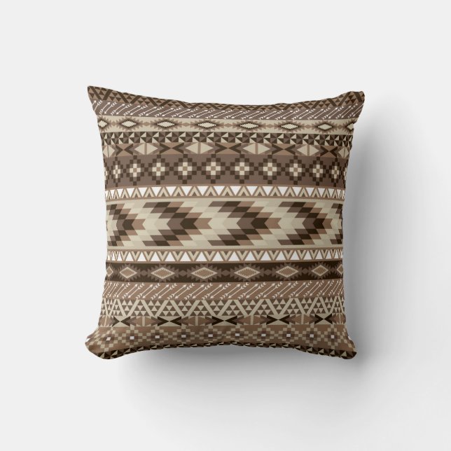 Aztec Tribal Print Neutral Browns Beige Taupe Kissen (Vorderseite)