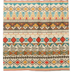Aztec Tribal Striped Vintag Illustration Duschvorhang