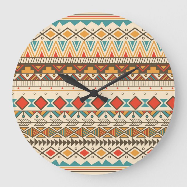 Aztec Tribal Striped Vintag Illustration Große Wanduhr (Vorderseite)