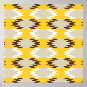 Aztec Tribal Yellow Brown Native American Designs Poster